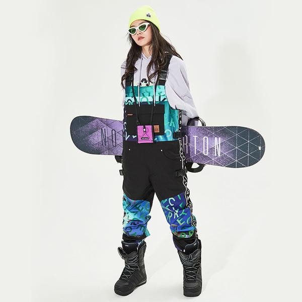 Ski Outlet ● Women's Vector Glittery Star Insulated Overalls Bib Snow Pants - Ski Outlet ● Women's Vector Glittery Star Insulated Overalls Bib Snow Pants-01-0