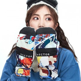 Clearance Sale ● Women's Vector Vintage Ski Poster Print Snowboard Mittens